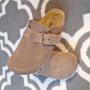 Project Cloud Brown Suede Clogs with Buckle